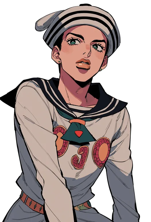masterpiece, best quality, score_7, safe, higashikata josuke (jojolion), jojolion, solo, upper body, simple background — by k3scat, made with ComfyUI
