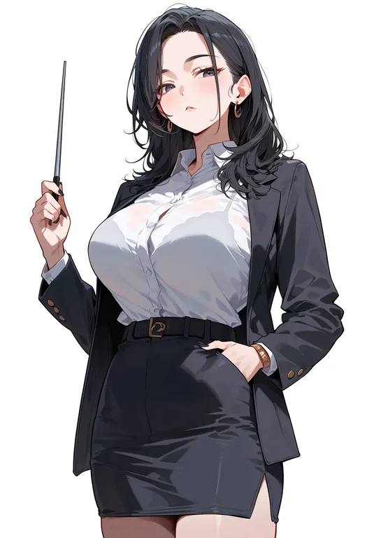 masterpiece, best quality, score_7, safe, pointer, 1girl, solo, simple background — by k3scat, made with ComfyUI