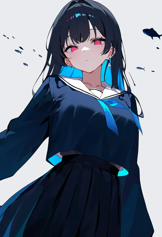 masterpiece, best quality, newest, absurdres, highres, safe, flying_fish, 1girl, solo, simple_background — by k3scat, made with ComfyUI