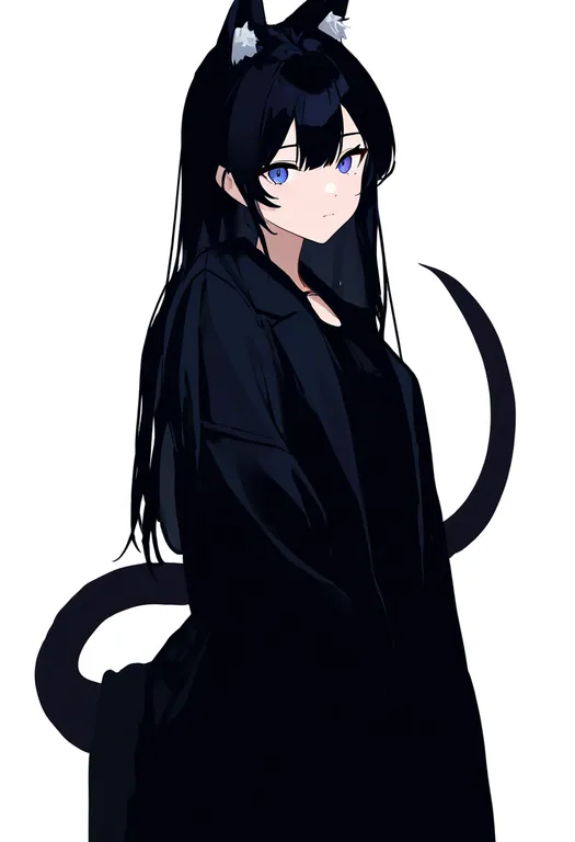 masterpiece, best quality, newest, absurdres, highres, safe, black_tail, 1girl, solo, simple_background — by k3scat, made with ComfyUI