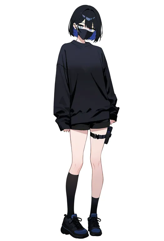 masterpiece, best quality, newest, absurdres, highres, safe, shorts_around_one_leg, 1girl, solo, simple_background — by k3scat, made with ComfyUI