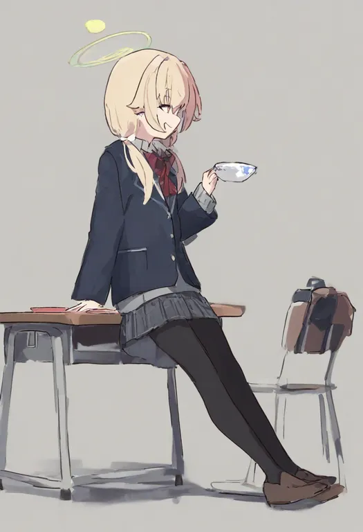 masterpiece, best quality, general, on desk, 1girl, solo, simple background — by k3scat, made with ComfyUI