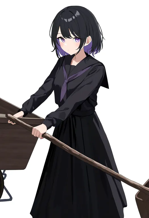 masterpiece, best quality, newest, absurdres, highres, safe, wheelbarrow, 1girl, solo, simple_background — by k3scat, made with ComfyUI