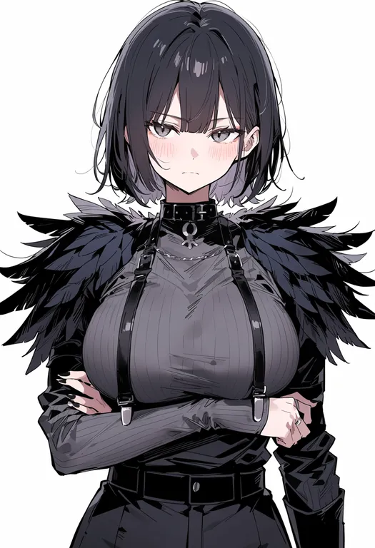 masterpiece, best quality, score_7, safe, feather trim, 1girl, solo, simple background — by k3scat, made with ComfyUI