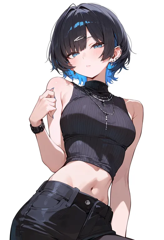 masterpiece, best quality, score_7, safe, single ear cover, 1girl, solo, simple background — by k3scat, made with ComfyUI