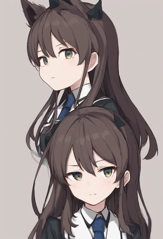 masterpiece, best quality, general, long hair between eyes, 1girl, solo, simple background — by k3scat, made with ComfyUI