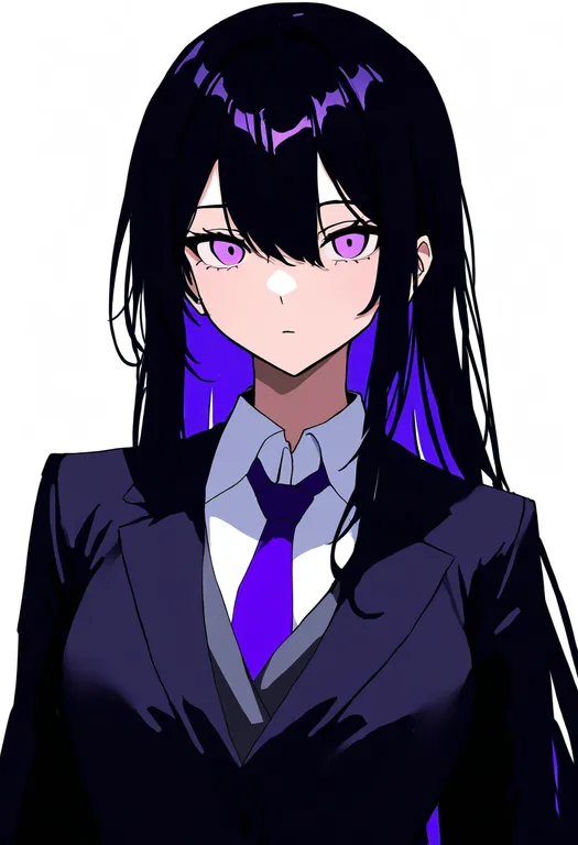 masterpiece, best quality, newest, absurdres, highres, safe, purple_necktie, 1girl, solo, simple_background — by k3scat, made with ComfyUI