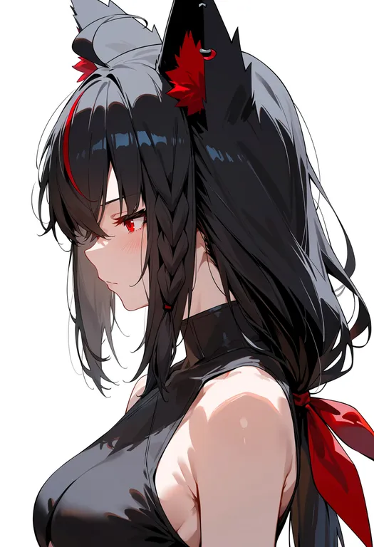 masterpiece, best quality, score_7, safe, kurokami fubuki, solo, upper body, simple background — by k3scat, made with ComfyUI