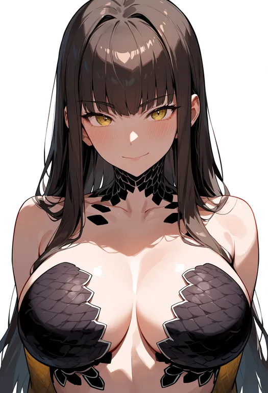 masterpiece, best quality, score_7, safe, gorgon (fate), solo, upper body, simple background — by k3scat, made with ComfyUI