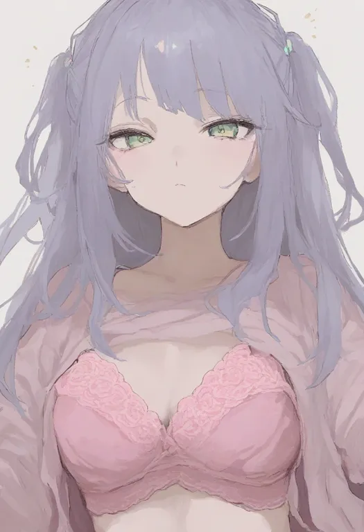 masterpiece, best quality, general, pink bra, 1girl, solo, simple background — by k3scat, made with ComfyUI