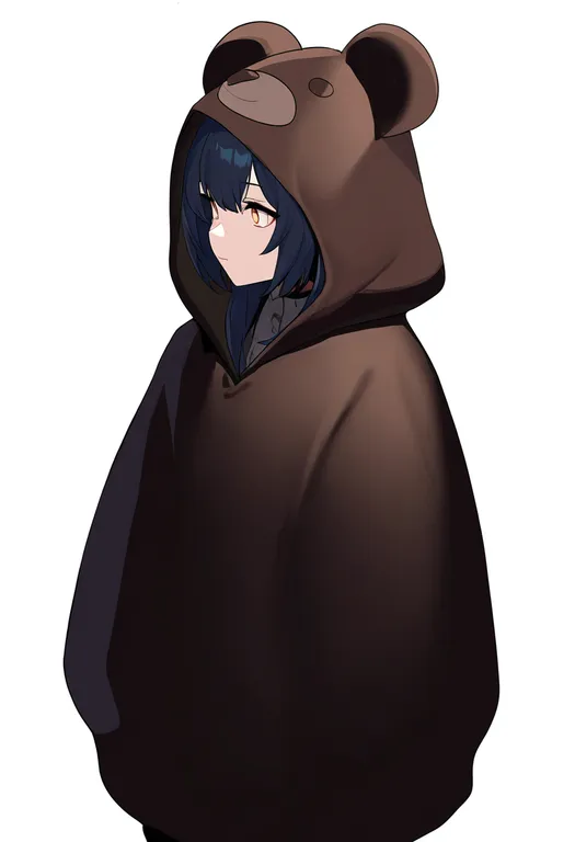 masterpiece, best quality, newest, absurdres, highres, safe, bear_hood, 1girl, solo, simple_background — by k3scat, made with ComfyUI