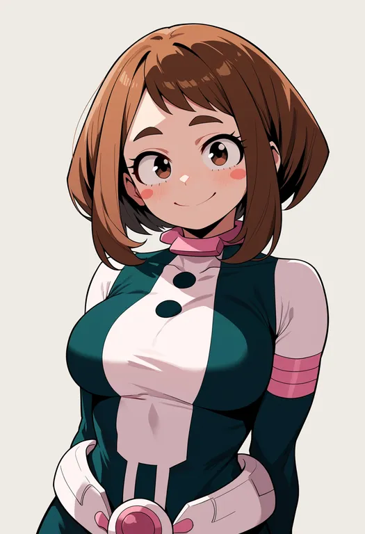 masterpiece, best quality, score_7, safe, uraraka ochaco, boku no hero academia, solo, upper body, simple background — by k3scat, made with ComfyUI
