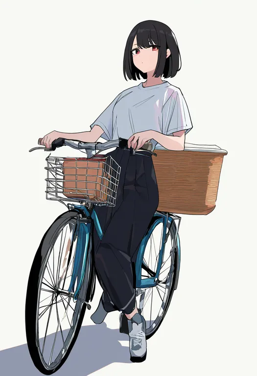 masterpiece, best quality, newest, absurdres, highres, safe, bicycle_basket, 1girl, solo, simple_background — by k3scat, made with ComfyUI