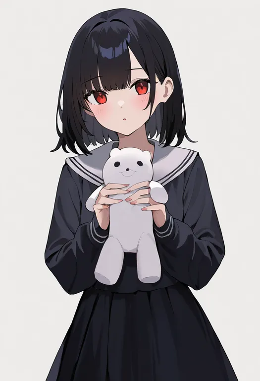 masterpiece, best quality, newest, absurdres, highres, safe, stuffed_animal, 1girl, solo, simple_background — by k3scat, made with ComfyUI