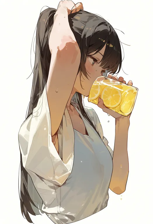 masterpiece, best quality, score_7, safe, lemonade, 1girl, solo, upper body, simple background — by k3scat, made with ComfyUI