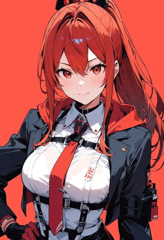 masterpiece, best quality, score_7, safe, rapi (red hood) (red flavor) (nikke), solo, upper body, simple background — by k3scat, made with ComfyUI