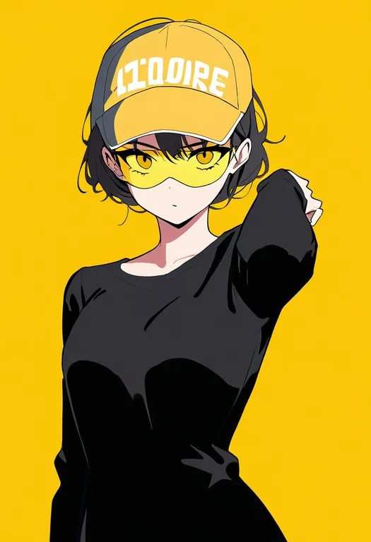 masterpiece, best quality, newest, absurdres, highres, safe, yellow_visor_cap, 1girl, solo, simple_background — by k3scat, made with ComfyUI