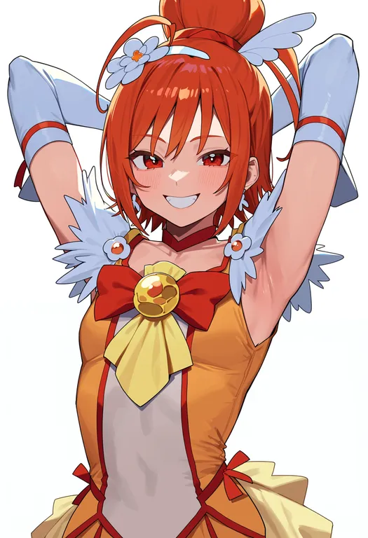 masterpiece, best quality, score_7, safe, cure sunny, solo, upper body, simple background — by k3scat, made with ComfyUI