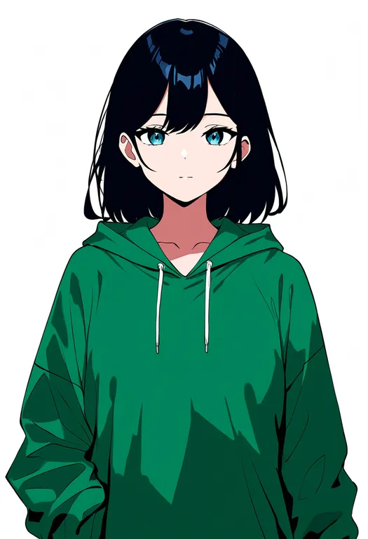 masterpiece, best quality, newest, absurdres, highres, safe, green_hoodie, 1girl, solo, simple_background — by k3scat, made with ComfyUI