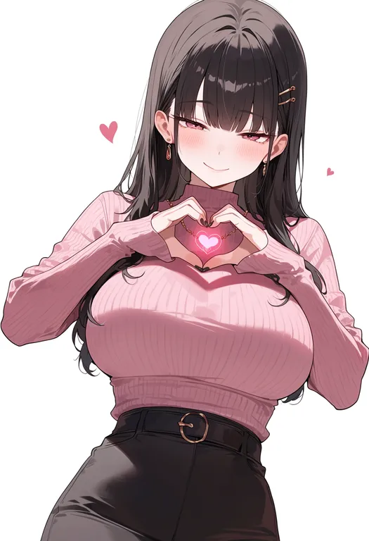 masterpiece, best quality, score_7, safe, heart in heart hands, 1girl, solo, simple background — by k3scat, made with ComfyUI
