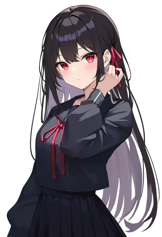 masterpiece, best quality, newest, absurdres, highres, safe, sleeve_ribbon, 1girl, solo, simple_background — by k3scat, made with ComfyUI
