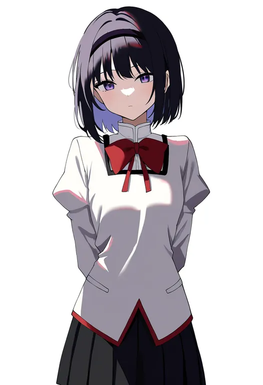 masterpiece, best quality, newest, absurdres, highres, safe, mitakihara_school_uniform, 1girl, solo, simple_background — by k3scat, made with ComfyUI