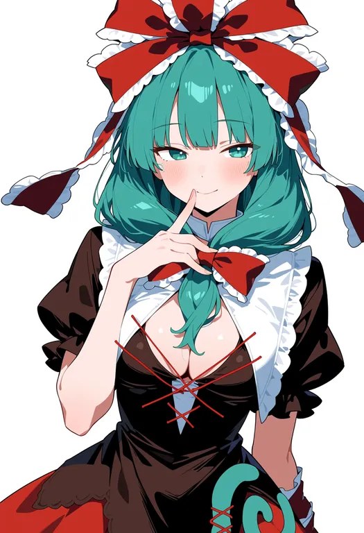 masterpiece, best quality, score_7, safe, kagiyama hina, touhou, solo, upper body, simple background — by k3scat, made with ComfyUI
