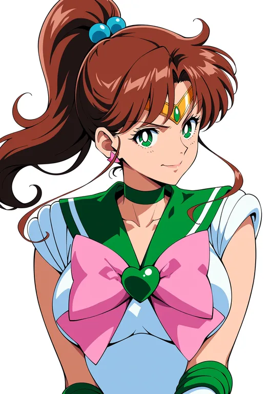 masterpiece, best quality, score_7, safe, sailor jupiter, solo, upper body, simple background — by k3scat, made with ComfyUI