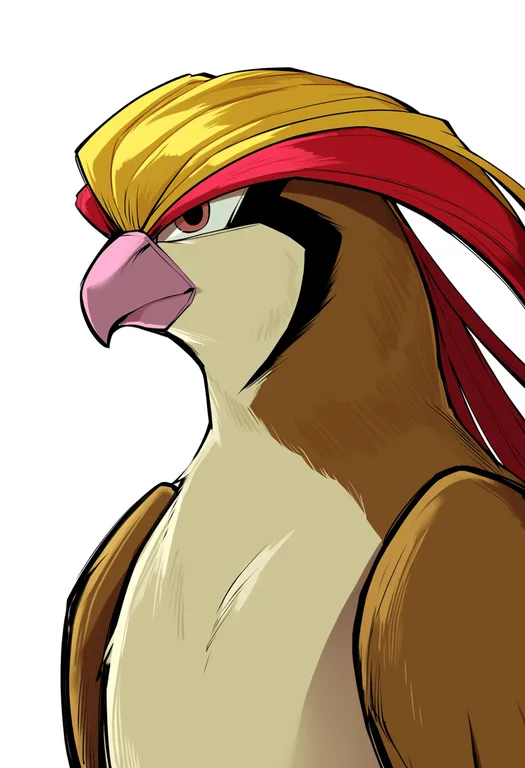 masterpiece, best quality, score_7, safe, pidgeot, solo, upper body, simple background — by k3scat, made with ComfyUI