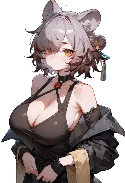 masterpiece, best quality, score_7, safe, mi fu (arknights), arknights, solo, upper body, simple background — by k3scat, made with ComfyUI