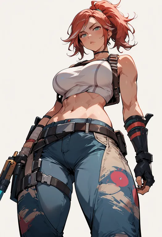 masterpiece, best quality, score_7, safe, borderlands 2, solo, simple background — by k3scat, made with ComfyUI