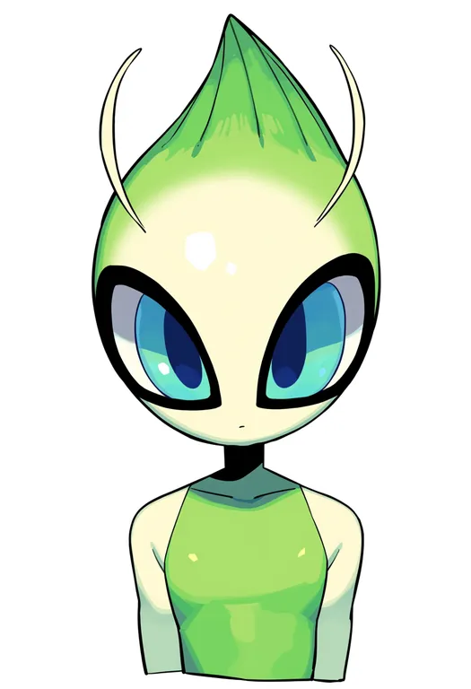 masterpiece, best quality, score_7, safe, celebi, solo, upper body, simple background — by k3scat, made with ComfyUI