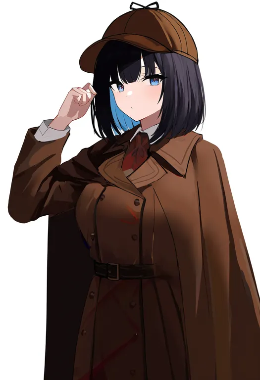masterpiece, best quality, newest, absurdres, highres, safe, detective, 1girl, solo, simple_background — by k3scat, made with ComfyUI