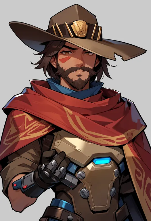 masterpiece, best quality, score_7, safe, cassidy (overwatch), overwatch, solo, upper body, simple background — by k3scat, made with ComfyUI