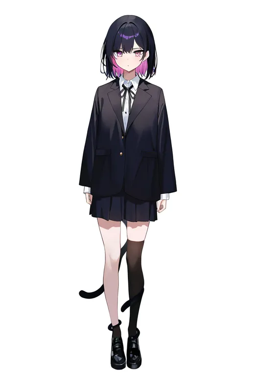 masterpiece, best quality, newest, absurdres, highres, safe, tail_around_own_leg, 1girl, solo, simple_background — by k3scat, made with ComfyUI