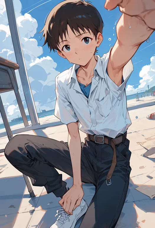 masterpiece, best quality, score_7, safe, ikari shinji, neon genesis evangelion — by k3scat, made with ComfyUI