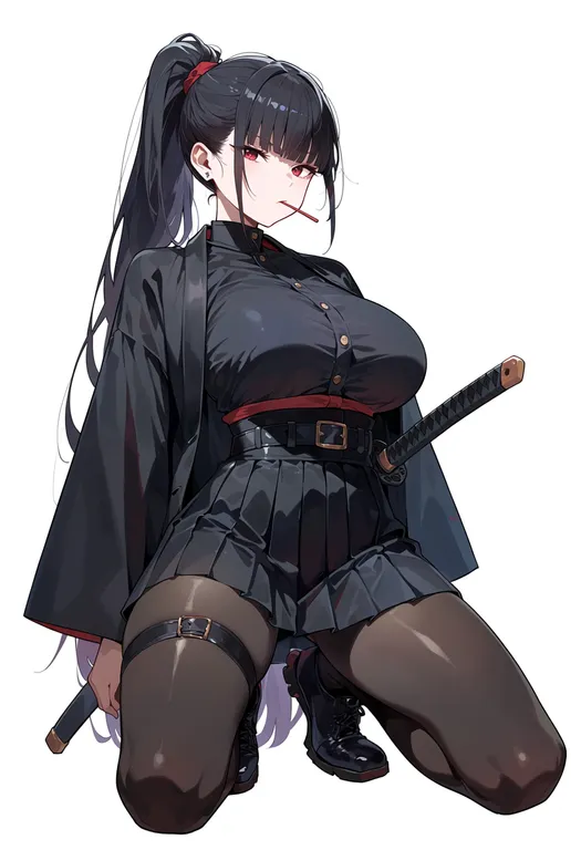 masterpiece, best quality, score_7, safe, akai katana, solo, simple background — by k3scat, made with ComfyUI