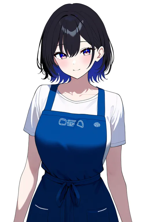masterpiece, best quality, newest, absurdres, highres, safe, blue_apron, 1girl, solo, simple_background — by k3scat, made with ComfyUI