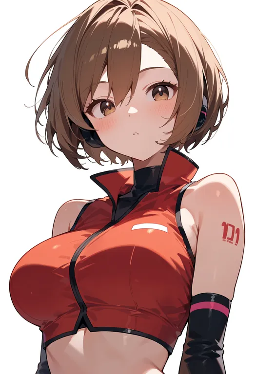 masterpiece, best quality, score_7, safe, meiko (vocaloid), vocaloid, solo, upper body, simple background — by k3scat, made with ComfyUI