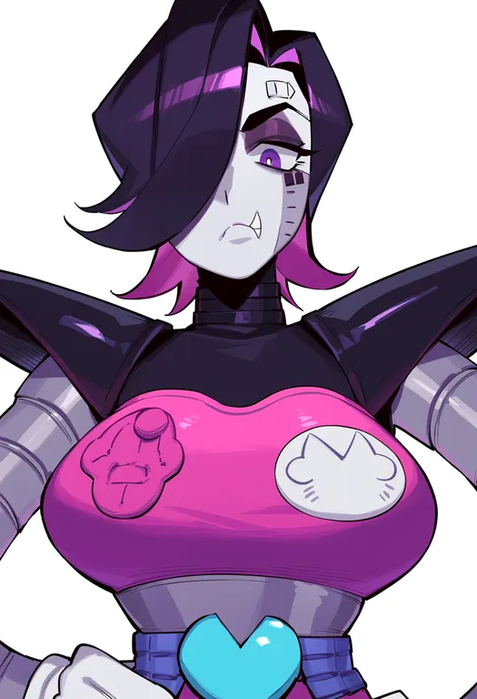 masterpiece, best quality, score_7, safe, mettaton, solo, upper body, simple background — by k3scat, made with ComfyUI