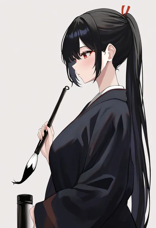 masterpiece, best quality, newest, absurdres, highres, safe, calligraphy_brush, 1girl, solo, simple_background — by k3scat, made with ComfyUI