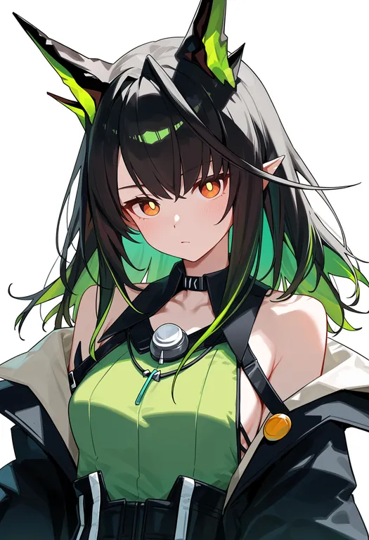masterpiece, best quality, score_7, safe, mon3tr (arknights), arknights, solo, upper body, simple background — by k3scat, made with ComfyUI