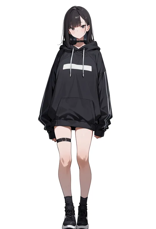 masterpiece, best quality, score_7, safe, baggy clothes, 1girl, solo, simple background — by k3scat, made with ComfyUI