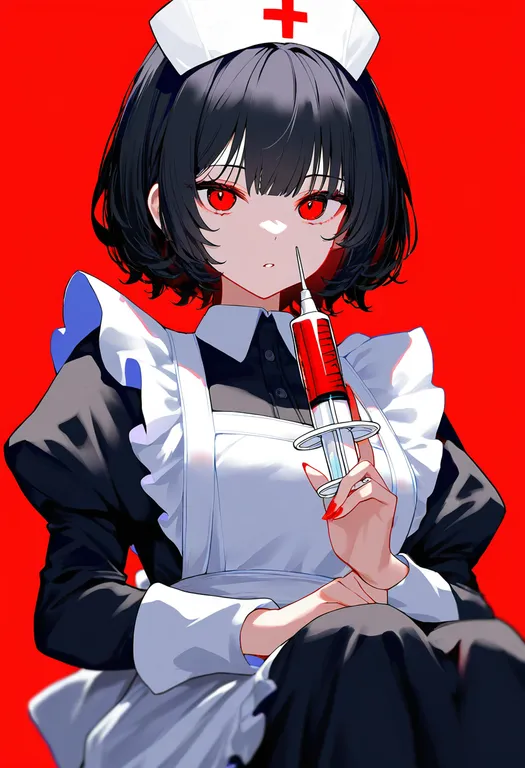 masterpiece, best quality, newest, absurdres, highres, safe, large_syringe, 1girl, solo, simple_background — by k3scat, made with ComfyUI