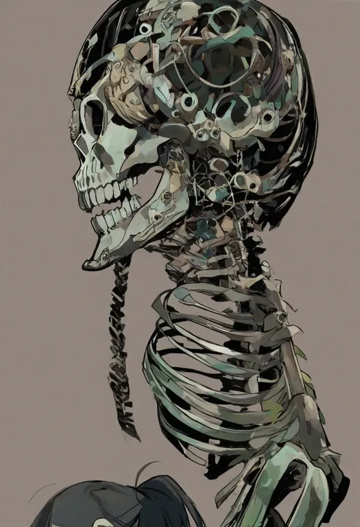 masterpiece, best quality, general, skeleton, 1girl, solo, simple background — by k3scat, made with ComfyUI