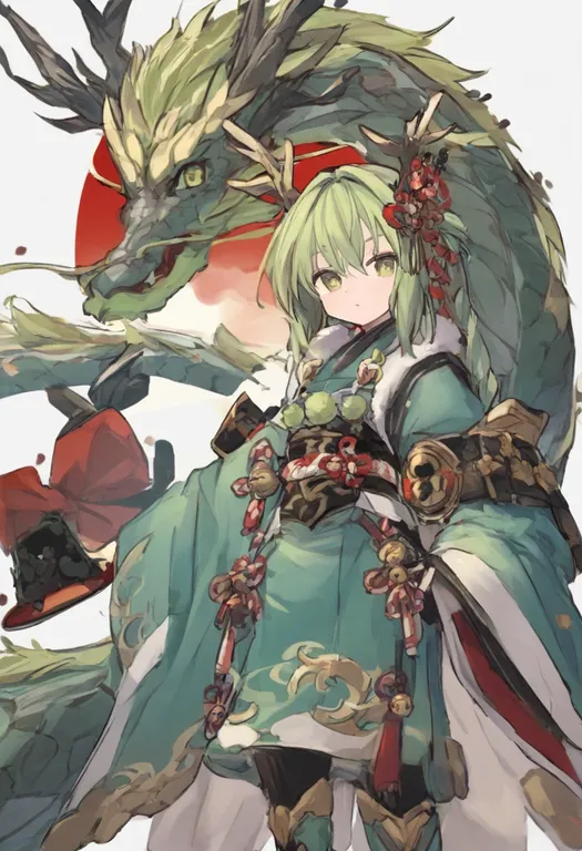 masterpiece, best quality, general, year of the dragon, 1girl, solo, simple background — by k3scat, made with ComfyUI