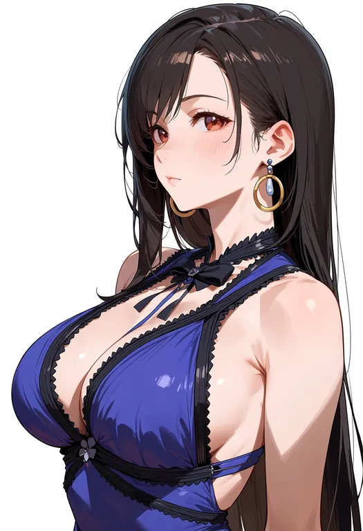 masterpiece, best quality, score_7, safe, tifa lockhart (refined dress), solo, upper body, simple background — by k3scat, made with ComfyUI