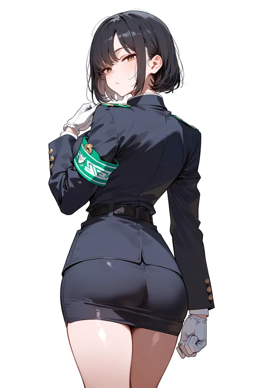 masterpiece, best quality, score_7, safe, green armband, 1girl, solo, simple background — by k3scat, made with ComfyUI