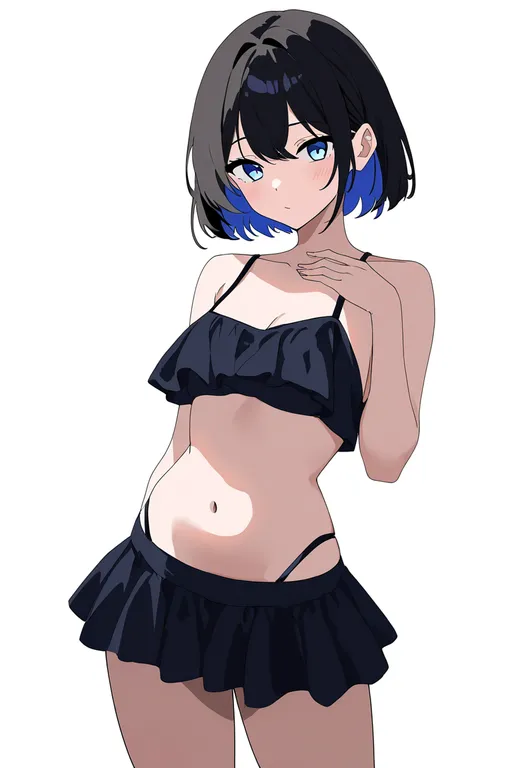 masterpiece, best quality, newest, absurdres, highres, safe, bikini_skirt, 1girl, solo, simple_background — by k3scat, made with ComfyUI