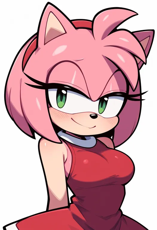 masterpiece, best quality, score_7, safe, amy rose, solo, upper body, simple background — by k3scat, made with ComfyUI